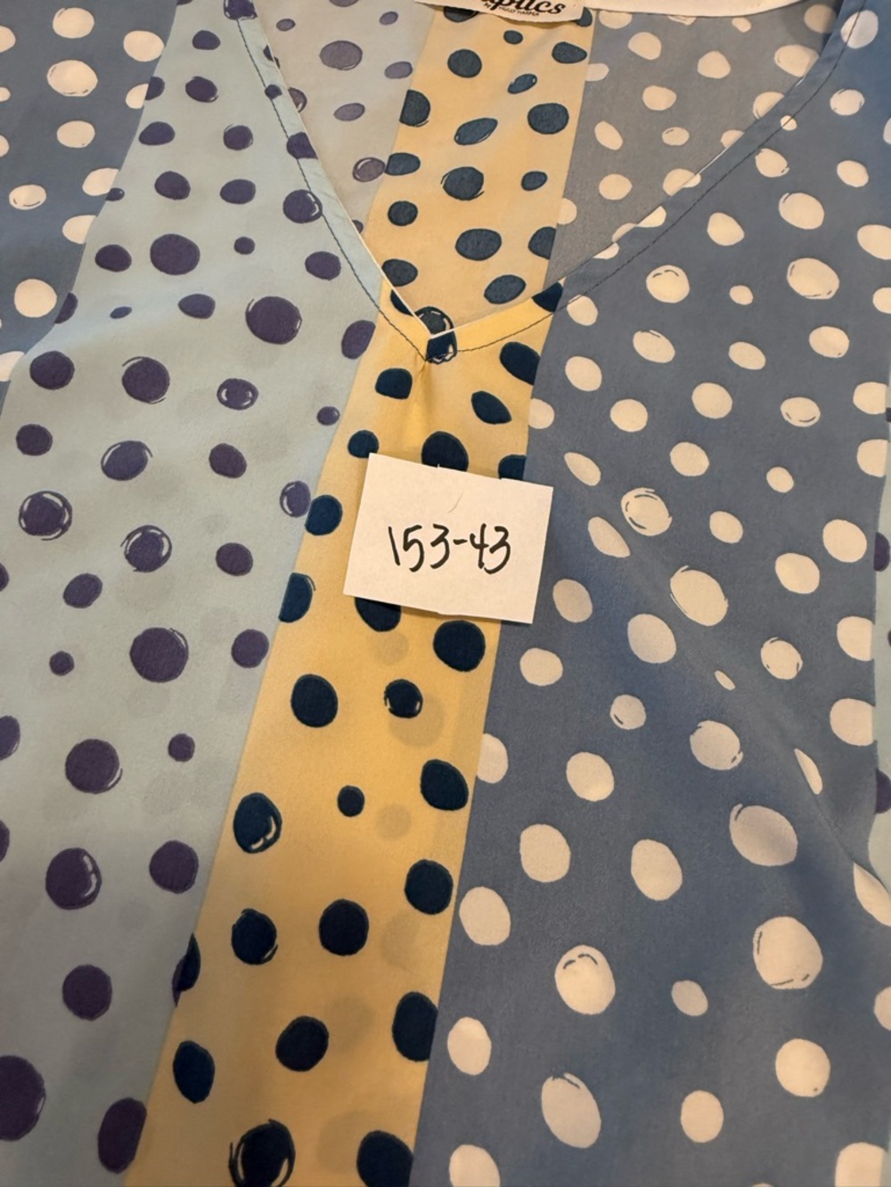 Haptics polka dot color block short sleeve top blue yellow SZ M - Picture 10 of 11